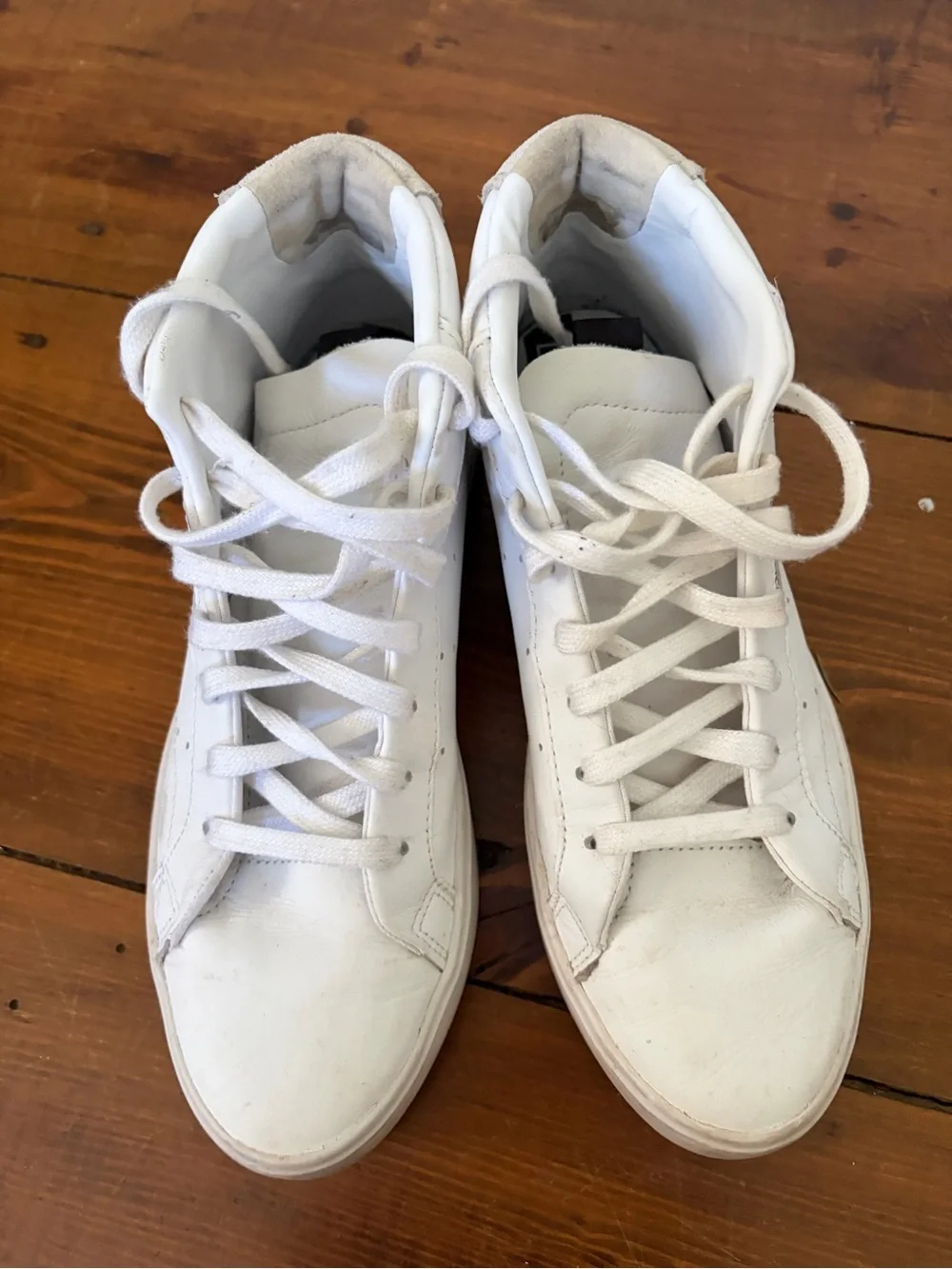 adidas White High-Top Leather Sneakers with Gold Logo